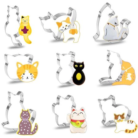 Katteformet Kageudstikkersæt i Rustfrit Stål - 9 Dele Bageværktøj