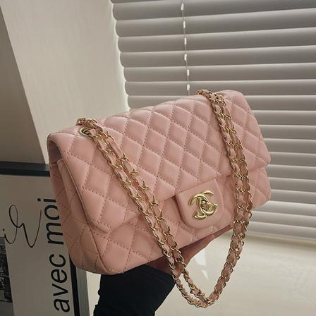 2024 Ny enkel og fasjonabel diamantgitter liten duftende stil enkel skulder crossbody veske for kvinners lille firkantede veske Pink