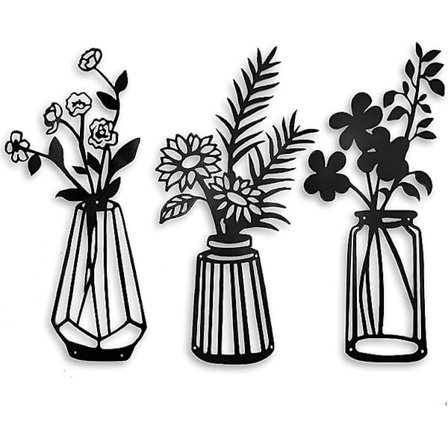 Metallblomster Veggdekor, Metallvegg Skulptur for Patio Balkong, Svart Metall Veggdekor Kunst for Stue Bad Soverom Spisestue, Svart Vegg A