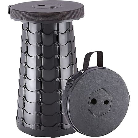 Bærbar Sammenleggbar Stol Krakk, Justerbar Høyde Teleskopisk Krakk, Egnet For Camping, Fiske, Grill (svart)