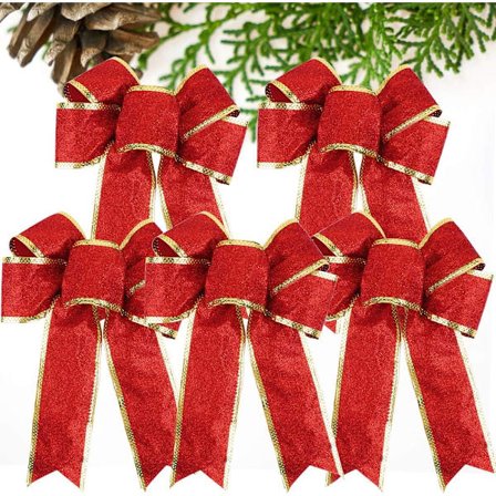 5 julebånd med 25 cm rød stor sløjfe og bånddekoration