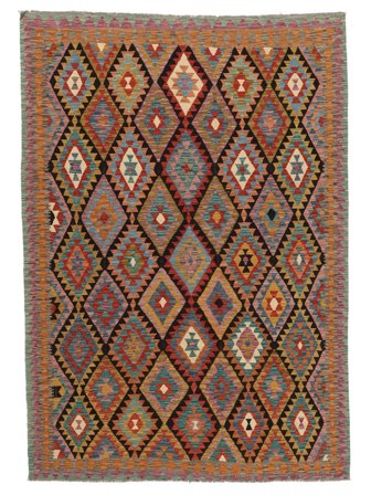 Kelim Afghan Old Style Teppe 205X291 Mørk Rød/Brun Ull, Afghanistan