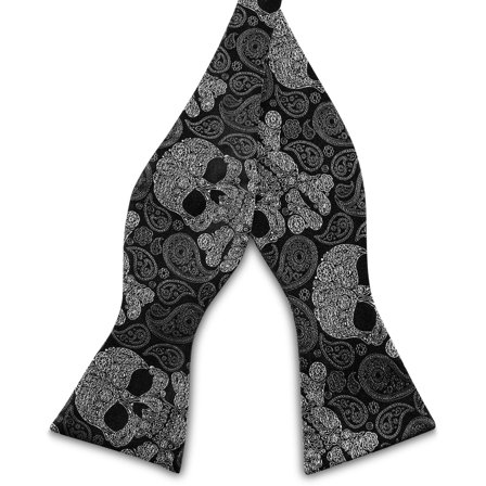 Pajarita de seda con estampado de cachemira y calavera negra y gris para hombres - Pajaritas para atar