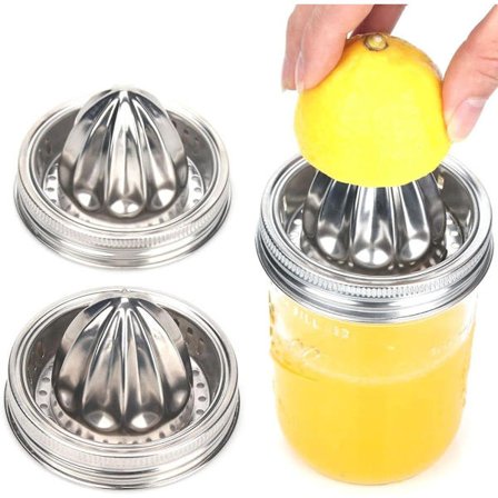 Mason Jar Juicerlokk i rustfritt stål (2 stk), Sitruspresse for Mason Jar med bred åpning, Manuell sitrusjuicepresse