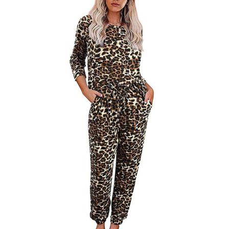 Damer Med Elastisk Midja Sleepwear Crew Neck Pyjamas Set