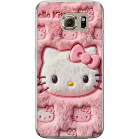 Yhteensopiva Puhelinkuori Samsung Galaxy S6 Hello Kitty vaaleanpunainen pörröinen tausta, jossa on ikoninen kasvot ja kawaii-esteettisyys