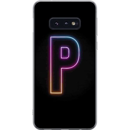 Kompatibel Mobilcover til Samsung Samsung Galaxy S10e Minimalistisk neonbogstav P i farvegradient og lyseffekt mod sort baggrund i digital neonstil