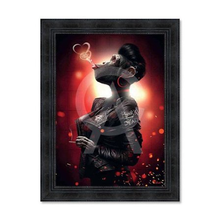 Træramme med tryk i PVC med lak "Punk Love" - Sort - 80 x 120 cm - Binet-kollektionen