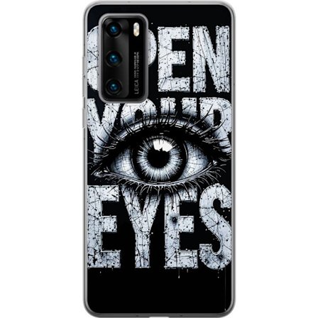 Kompatibelt Mobildeksel til Huawei Huawei P40 Mørk typografisk illustrasjon med øye og teksten Open Your Eyes, sterk kontrast og rå kunstnerisk gat