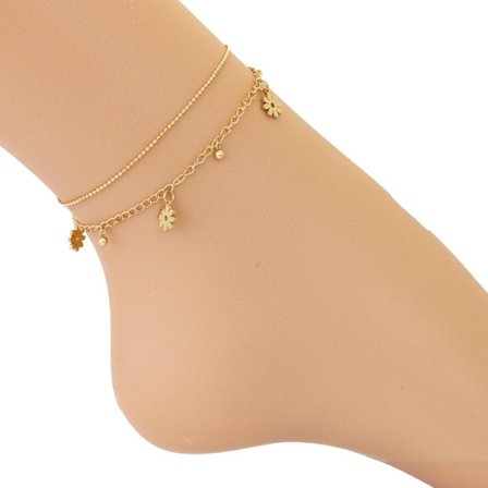 Guld Fotsmycke Fotlänk Vristlänk Fotkedja i Stål med Blommor