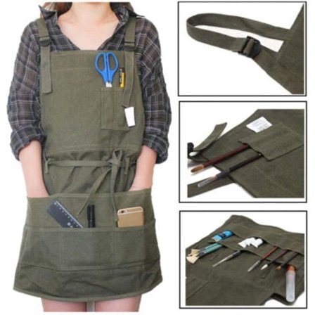 Esiliina, ammattikäyttöön, kangasta, taskuilla, naisille, miehille, aikuisille, armeijanvihreä, säädettävä (71×95cm)