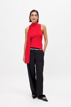 Débora Rosa x NA-KD Pantalon taille mi-haute à détails contrastants - Pantalon cigarette - Noir - EU 42