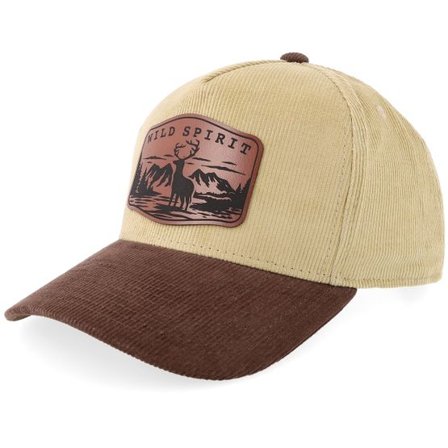 Wild Spirit - Beige adjustable Keps - Deer In The Wild Red Leather Patch Khaki/Brown Corduroy A-frame Adjustable @ Hatstore