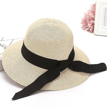 Solhatter for kvinner UV-beskyttelse Bred brem Foldbar Floppy Straw Strandhatt med stropp