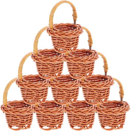 Mini Piknikkurv 10 stk Miniatyr Rattan Kurv Liten Vevd Veske Blomsterpike