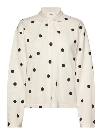 Monki Long-Sleeved Cotton Polo Top - Cream - M