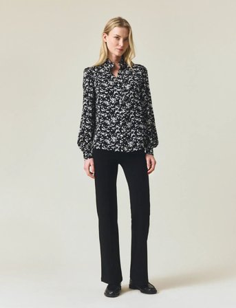 Lexington Clothing Printed Frill Blouse - White - XS