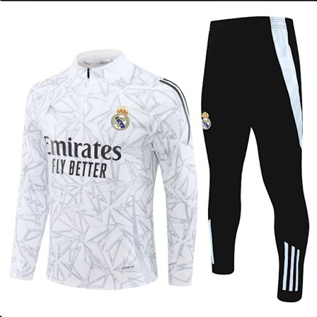 2425 Ny Real Madrid Fotball Langermet Halv Zip Trenings T-skjorte for Voksne og Barn Hvit og Grå Hvit-grå White-gray-FM-