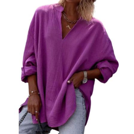 Damer Enfärgad V-ringad Tröja Långärmad Tunikablus