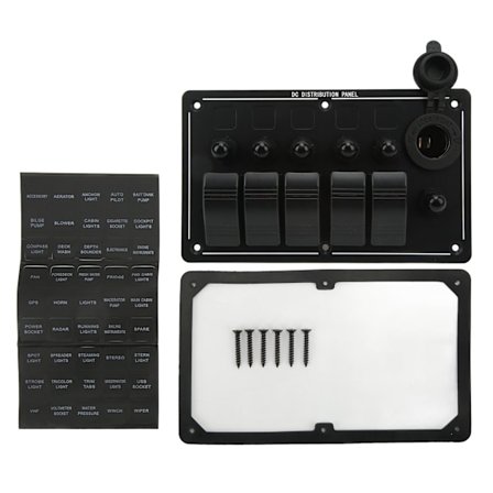 5-växlad vippströmbrytarpanel 12-24V På/Av Aluminium Röd LED-indikator för bil lastbil husbil yacht UTV