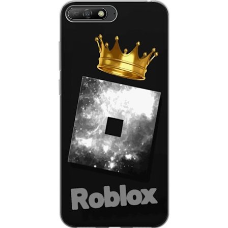 Kompatibelt Mobildeksel til Huawei Huawei Y6 (2018) Minimalistisk svart og sølvfarget Roblox-symbol med gylden krone og luksuriøs gamer-estetikk på