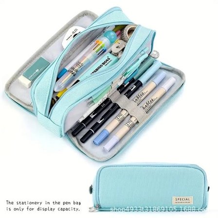 Dobbeltlags penalhus med dobbelt åbning, multifunktionel skrivebordsorganisator med stor kapacitet - himmelblå