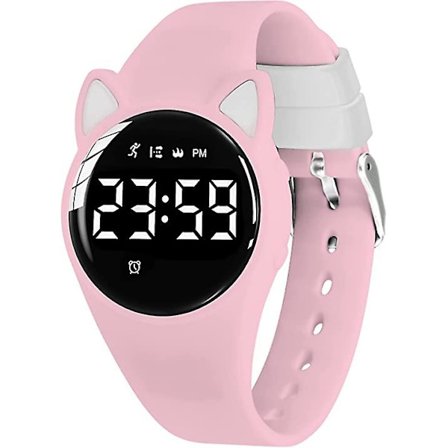 Pink Hvid Børneur, Lille Øre-Ur Til Piger, Digital Fitness Tracker Med Alarm/Stopur/Vandafvisende, Gaver Til Piger I Alderen 5-15 År ([HK])