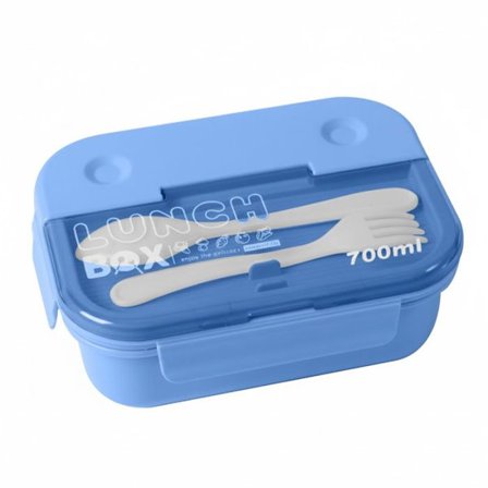 Madbeholder 700ml 3 Rum med Ske og Gaffel Cheffinger Blå