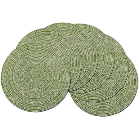 Set Of 6 Round Woven Placemats,washable,round Cotton Placemats,washable,heat-resistant And Non-slip,diameter 35cm,beige