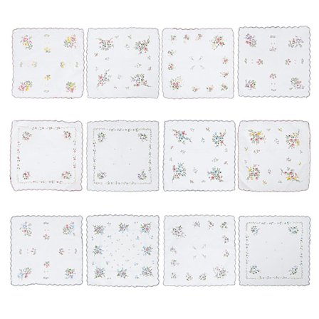 12 stk. blomstrete lommetørklær, dame, delikat bomull (tilfeldig stil)