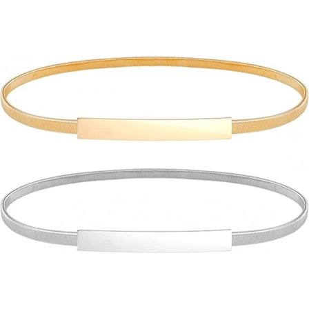 2 st (Guld/Silver) Tunnt Guld Bälte Guld Midjebälte Smalt Metall Midjebälte