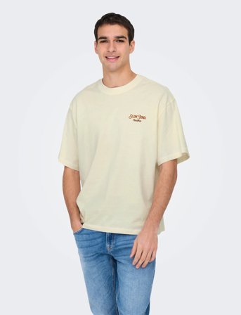 ONLY & SONS Onsmalik Jims Ovs Ss Tee - Cream - XL