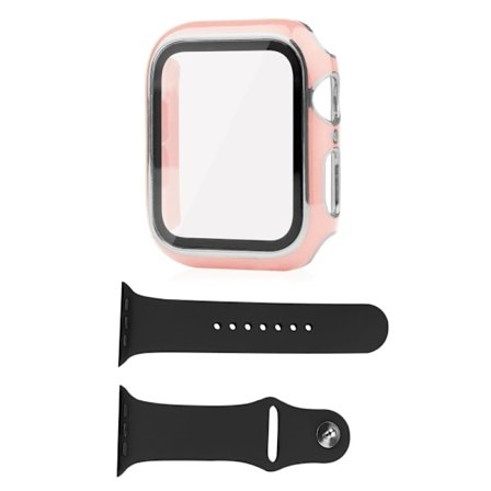 Apple Watch SE 2022 (40mm) skal och silikonskal med härdat glas - Rosa / Silver