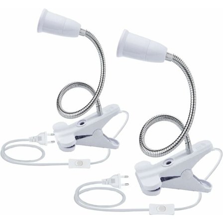 2 stk LED Bordlampe Base E27 Klemme Pærefatning Svanehals Lampeholder Base Bordlampe Klip Base med Afbryder 360° Sokkel Lampe til Læsning, Makeup
