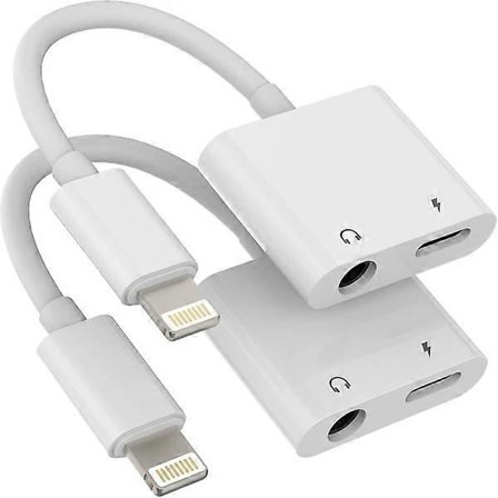 Lightning til 3,5 mm Splitter 2-i-1 (2-pak) Oplader Lydkabelstik iPhone AUX Adapter til Hovedtelefonstik Donglekabel
