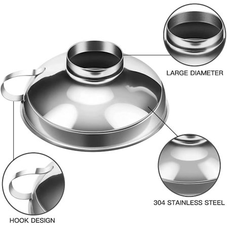 Køkkentragt i rustfrit stål, stor bred mund, sølvfarvet, til gourmetmarmelade, kompatibel med hjemmebrug (304 stål, stor diameter)
