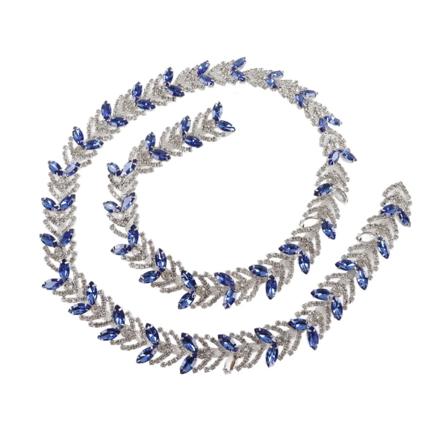 Krystall Rhinestone kjede 1 Yard 2,3 cm Glass Rhinestone Bladform Blomsterkjede DIY dekorasjon for plagg Øredobber Belte Royal Blue
