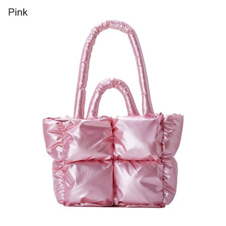 Puffer Bag Quiltet Tote Bag for Dame Down Polstring Håndveske ROSA