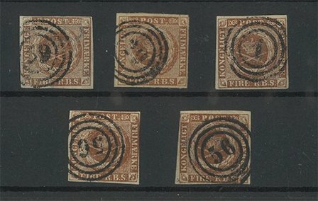 Danmark - AFA 1 stemplet Thiele III, 5 stk.