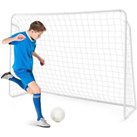 COSTWAY Fotbollsmål 215 x 76 x 152 cm Metallstolpar med väderbeständigt polyesternät 6 markpinnar