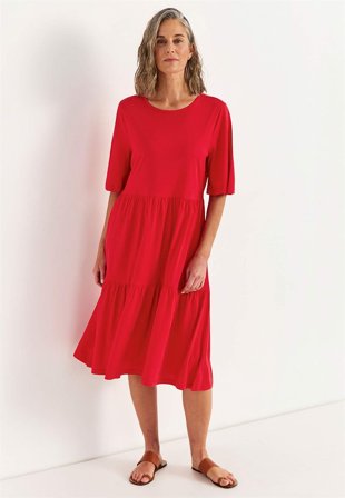 Cellbes of Sweden - Jersey-kjole med volang i rød for damer i størrelse 50/52