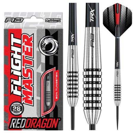 Red Dragon Darts Flightmasters Matra 1 Steel Tip Darts 24/26/28g - 80% Tungsten - Pro Darts - Silver/Black/Red - Professional Darts - Hardcore - TRX