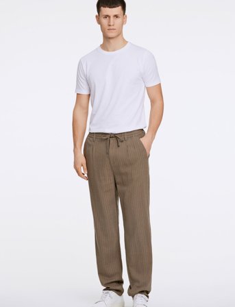 Lindbergh Linen Woven Striped Pants - Green - L