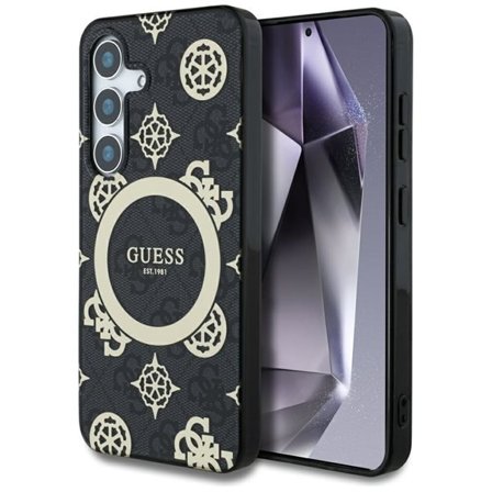 Guess 4G Background Gold Electroplated Peony Pattern MagSafe-etui til Samsung Galaxy S25 sort