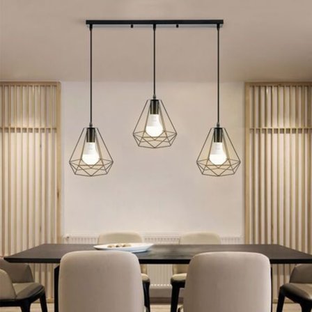 Hofuton Lysekrone Vedhæng Bur Diamant Form Moderne Loftlampe Sort Stil 1