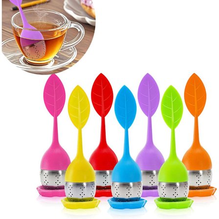 7-pak silikone te-infuser, sød løs te-infuser, finmasket te-si med drypbakke, infuser til kop og krus