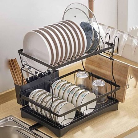 Diskställ med rostskyddsram, litet diskställ för diskho Bänkdiskställ Torkställ Diskställ för kök