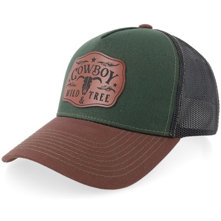 Wild Spirit - Grün trucker Cap - Wild Cowboy Red Leather Patch Forest Green/Black/Brown A-Frame Trucker @ Hatstore