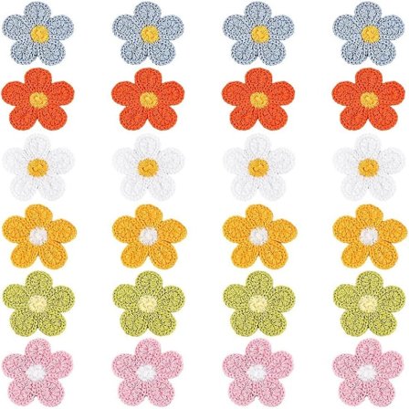 24 stk. heklede blomsterapplikasjoner blomster sy på lapper blomster dekorative lapper for DIY håndverk klær kjole jeans vesker hatter sko hårtilbehør