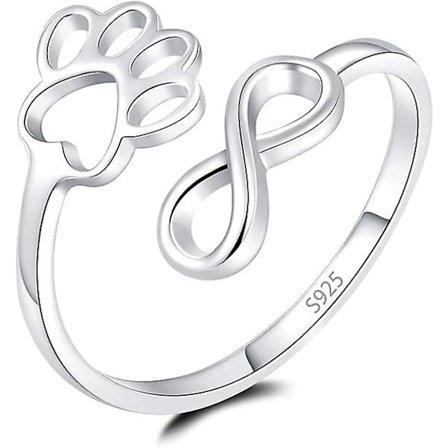 Kärleks hjärta oändlighetsring 925 Sterling Silver Öppen justerbar ring Hund katt klo ring för kvinnor tonårsflickor